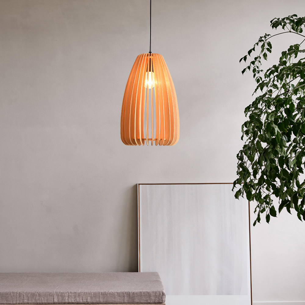 Japanese Retro Pumpkin Lantern Living Room Chandelier Wooden Pendant Lamp