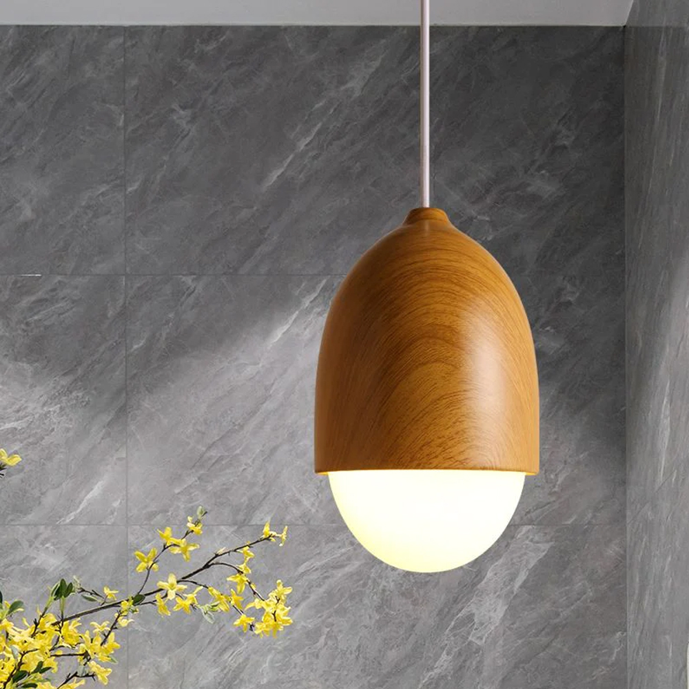 Handmade Wooden LED Hanging Lamp Nut Shaped Pendant Light