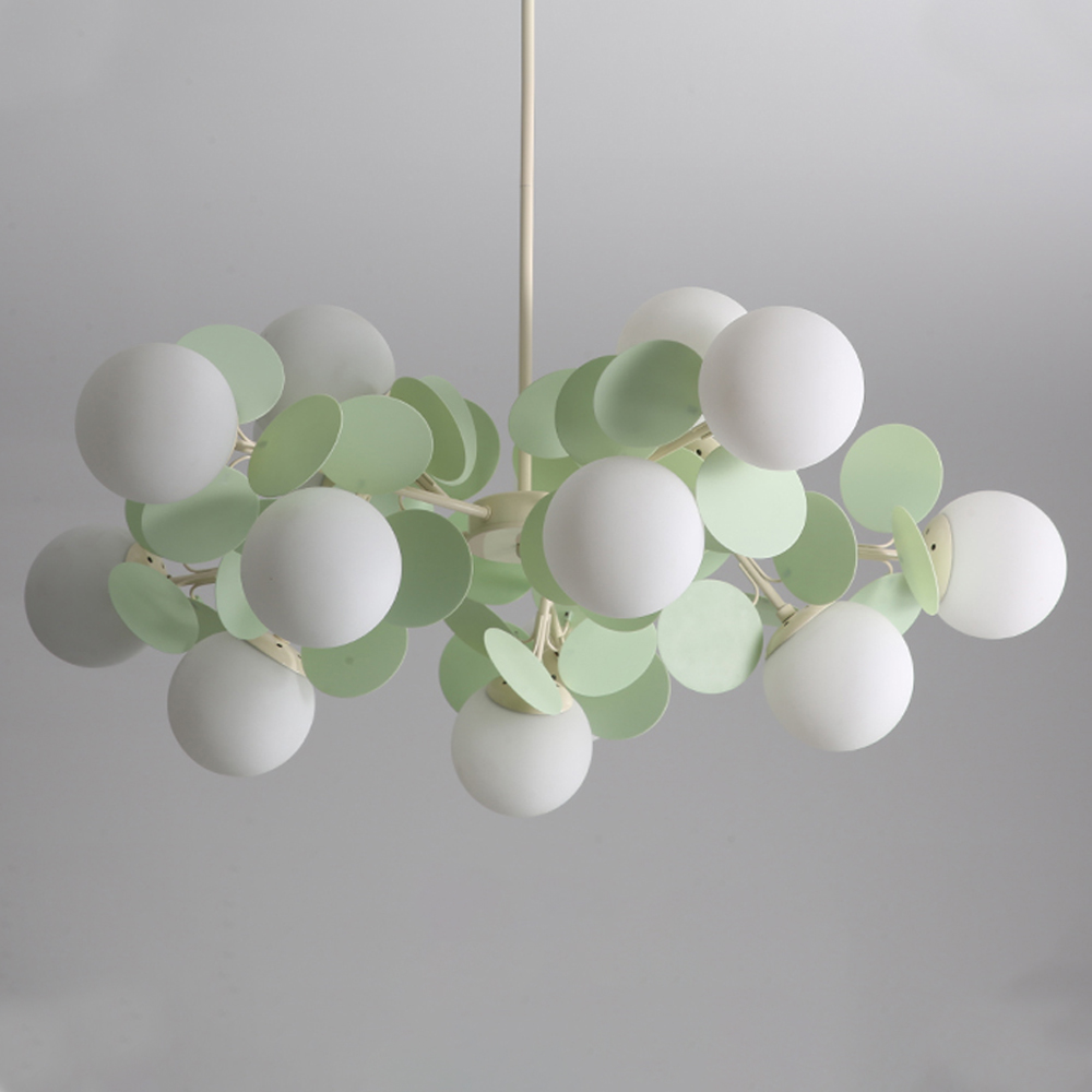 French Cream Style Living Room Glass Pendant Light Modern Green Bubble Chandelier