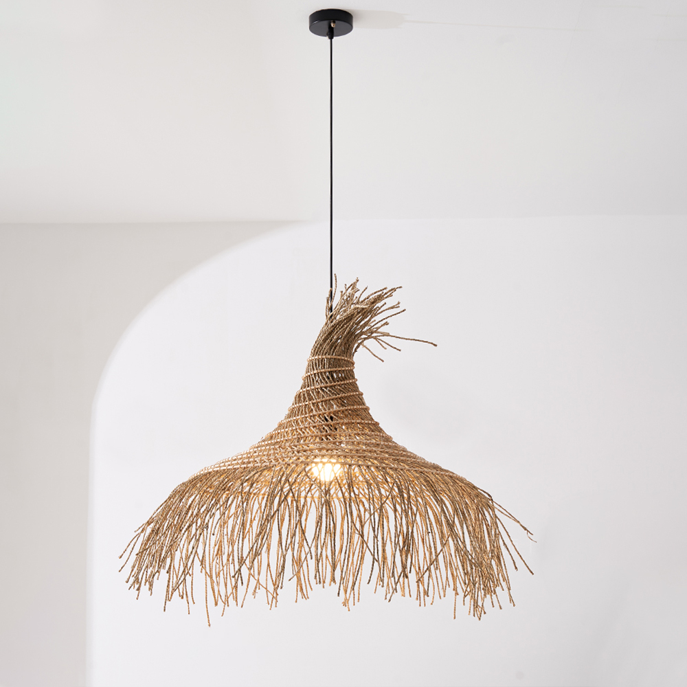 Wabi-sabi Style Chandelier Retro Japanese Zen Straw Rattan Pendant Light