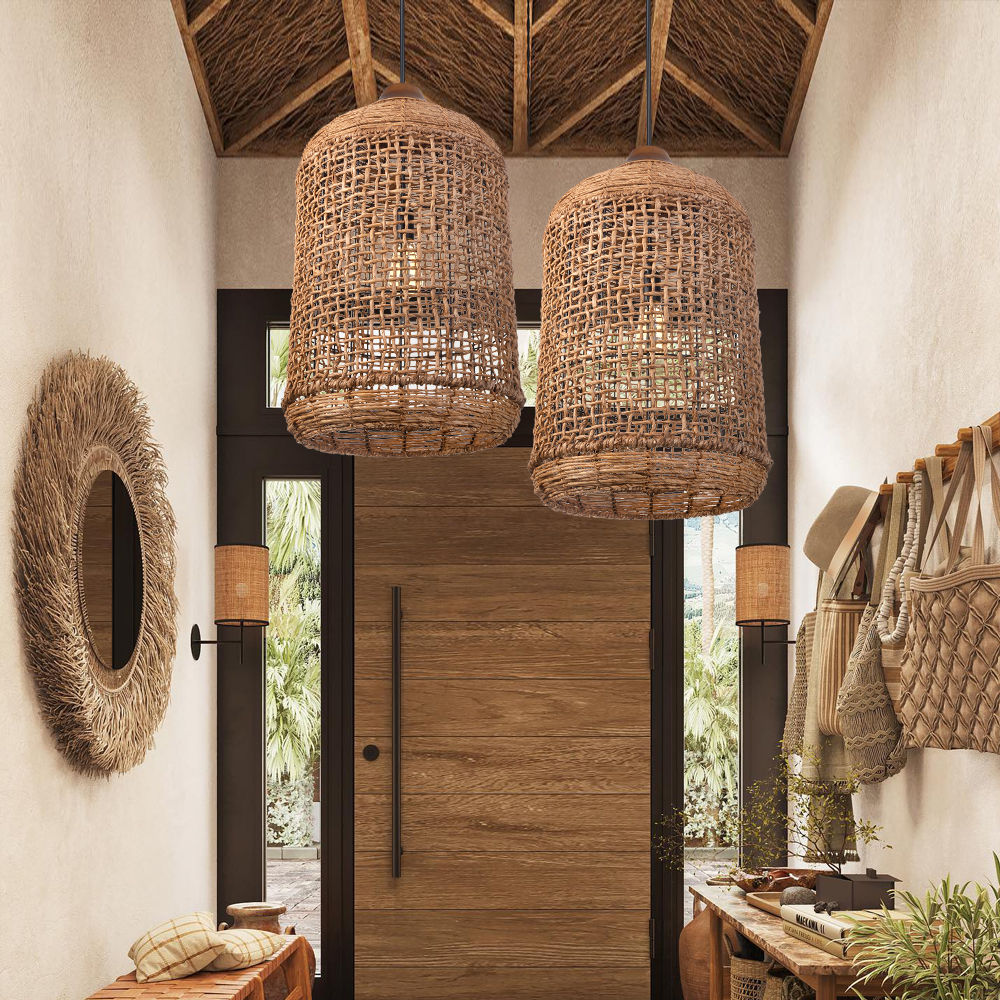Oversize Wabi-sabi Kitchen Island Light Large Rattan Pendant Light Fixtures
