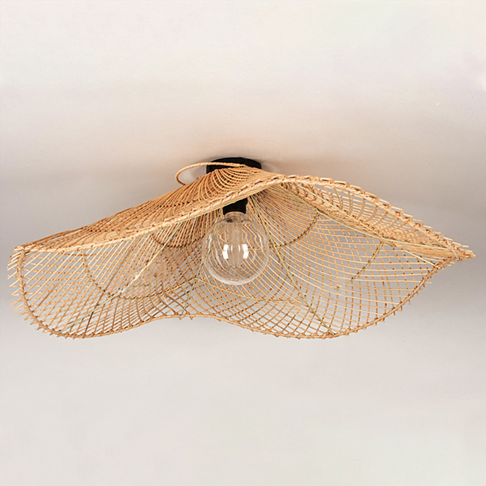 Handwoven Straw Hat Restaurant Pendant Light Wabi-sabi Style Rattan Chandelier