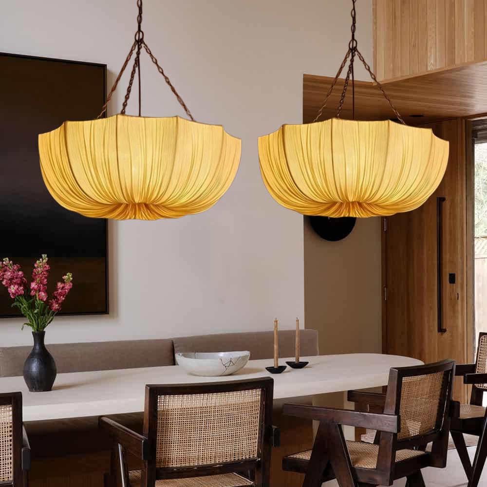 French Vintage Fabric Pendant Light Wabi-sabi Dining Room Decorative Lamps