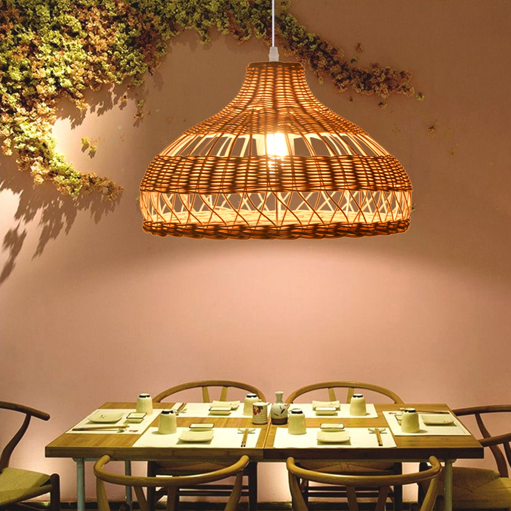 Rattan Pendant Lampshade Hand-woven Japanese Restaurant Retro Dining Table Hanging Lamp