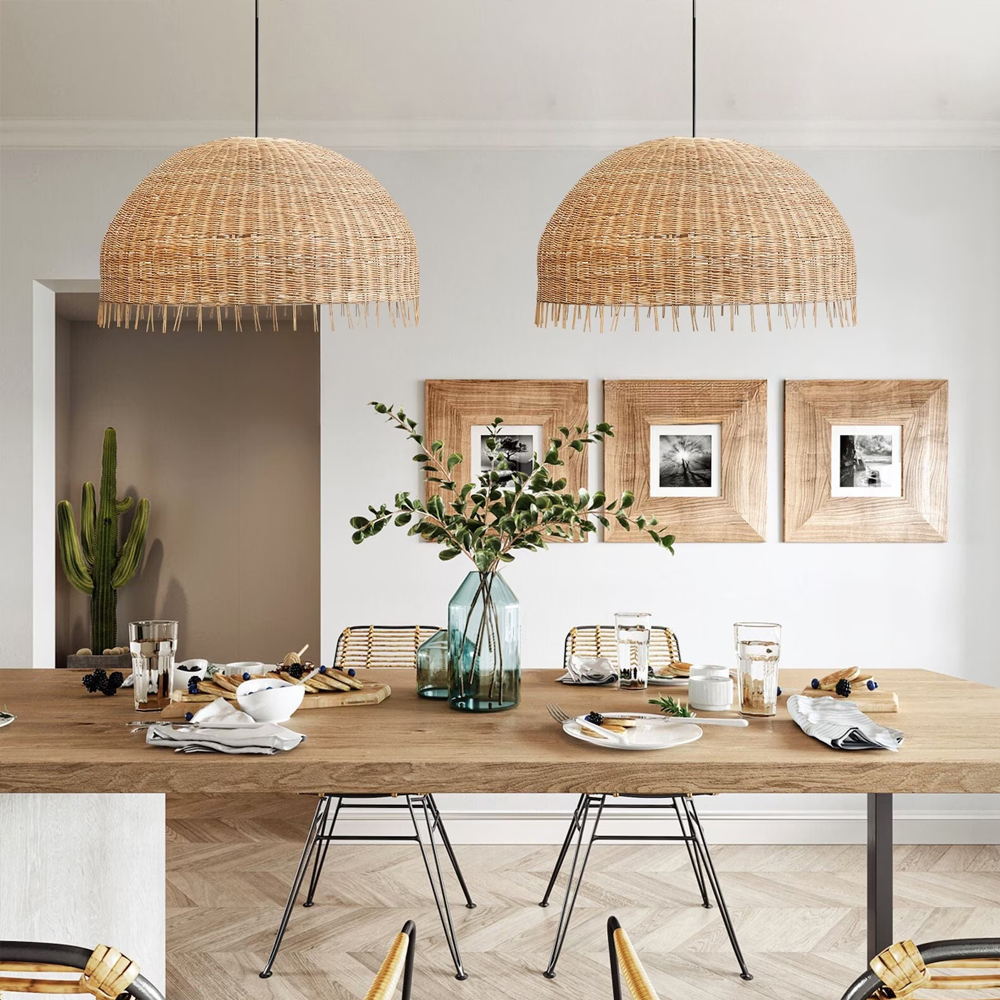 Dining Room Chandelier Rafia Wabi-sabi Rattan Pendant Lamp Handmade Sustainable Lighting