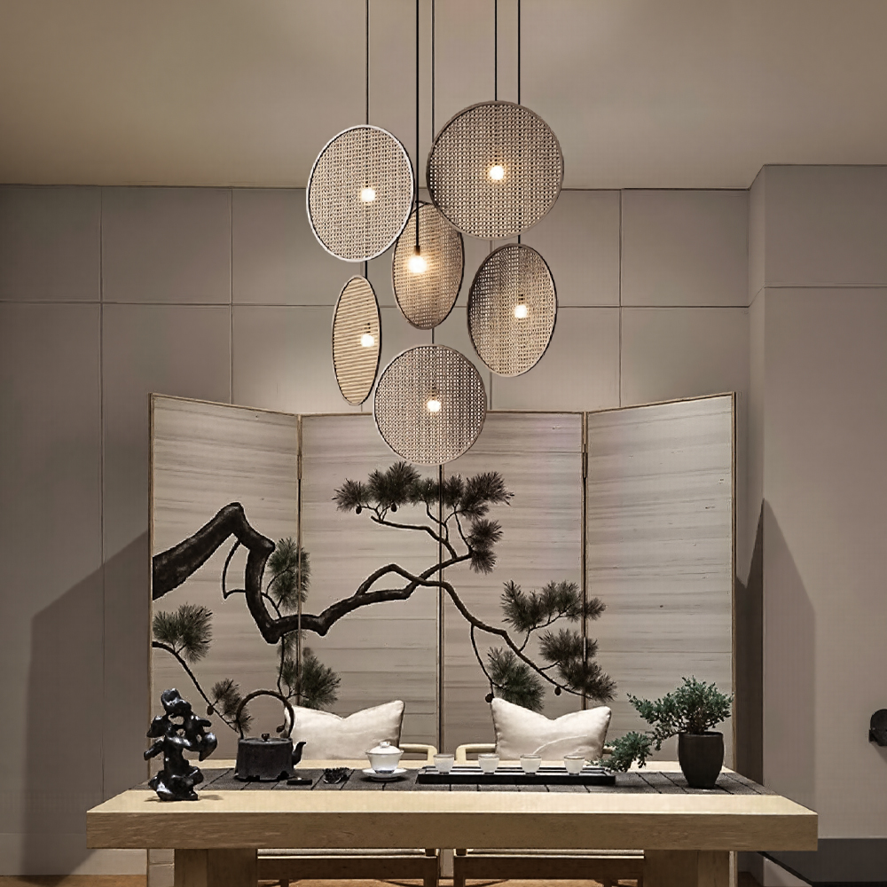 Zen Chandelier Japanese Living Room Dining Room Rattan Pendant Lights Homestay Retro Lamp