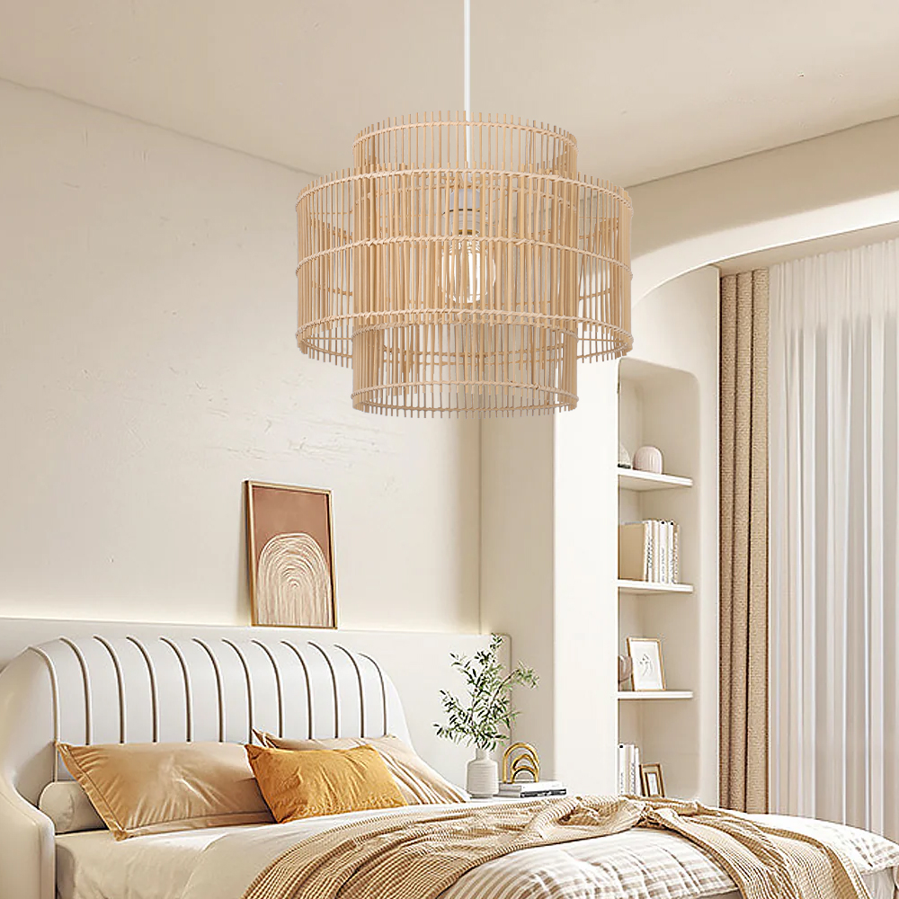 Natural Rattan Weaving Hanging Light Wicker Pendant Light Fixture 