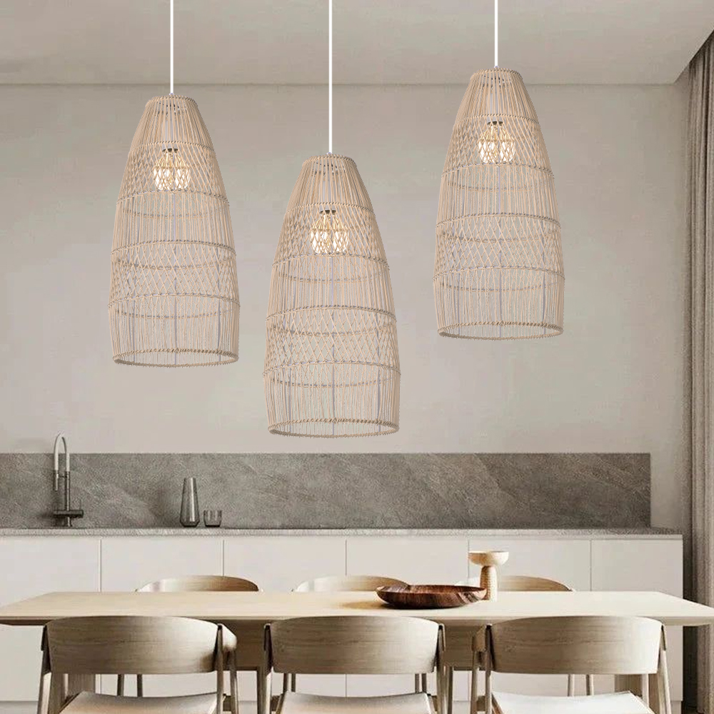 Wabi-Sabi Style Wicker Hanging Lighting Adjustable Rattan Pendant Lamp