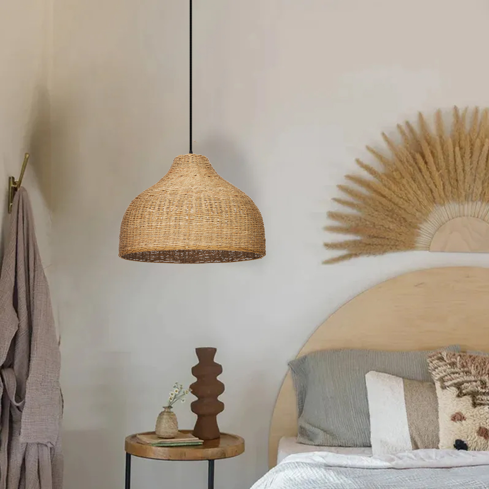 Coastal Kitchen Pendant Light Japanese Style Rattan Seagrass Hanging Chandelier