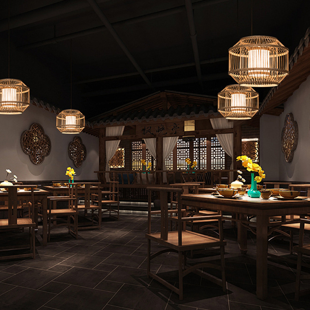 Japanese Restaurant Bamboo Chandelier Casual Tatami Pendant Lamp for Living Room