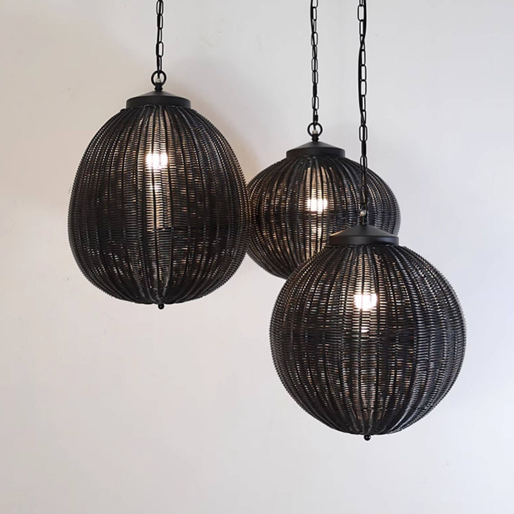 Outdoor Balcony Rattan Woven Pendant Light Waterproof Garden Lamp