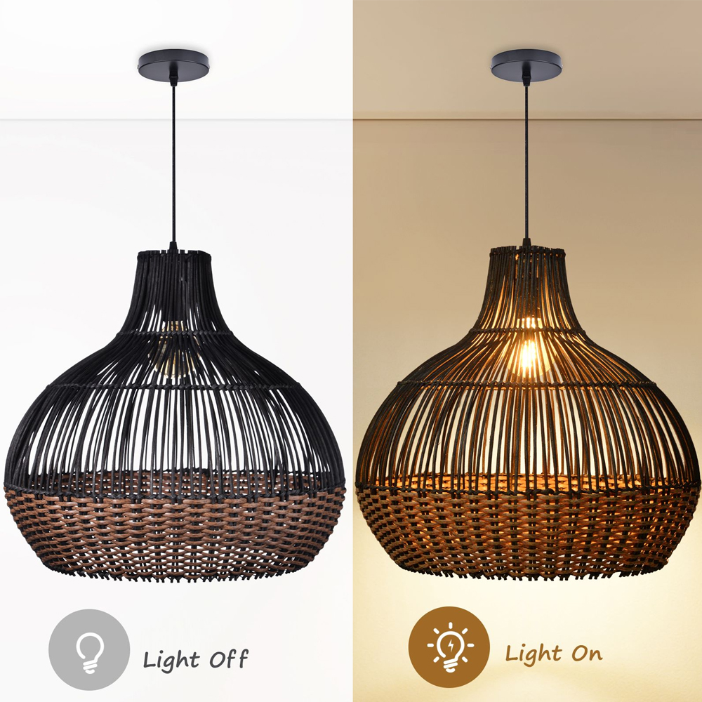 Modern Black Rattan Pendant Light Fixtures Living Room Basket Lighting Chandelier