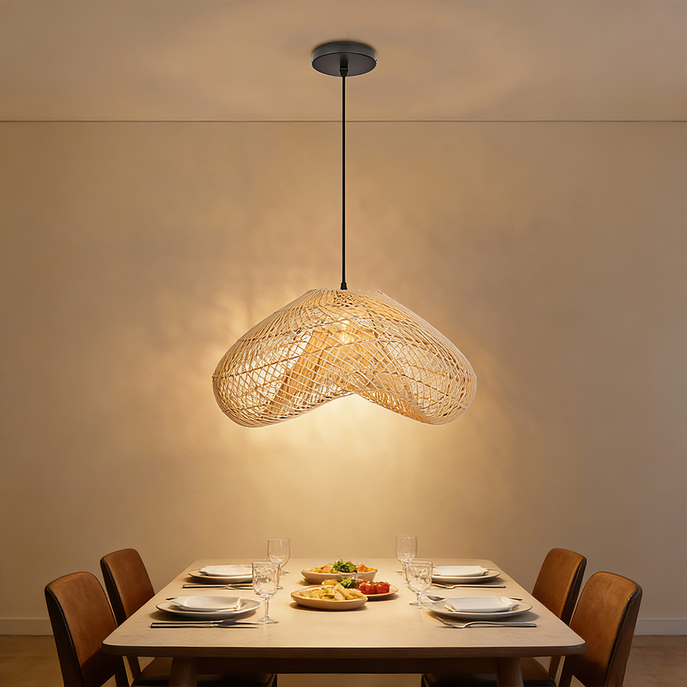 Hand Woven Rattan Pendant Lamp Shade Kitchen Natural Rattan Chandelier