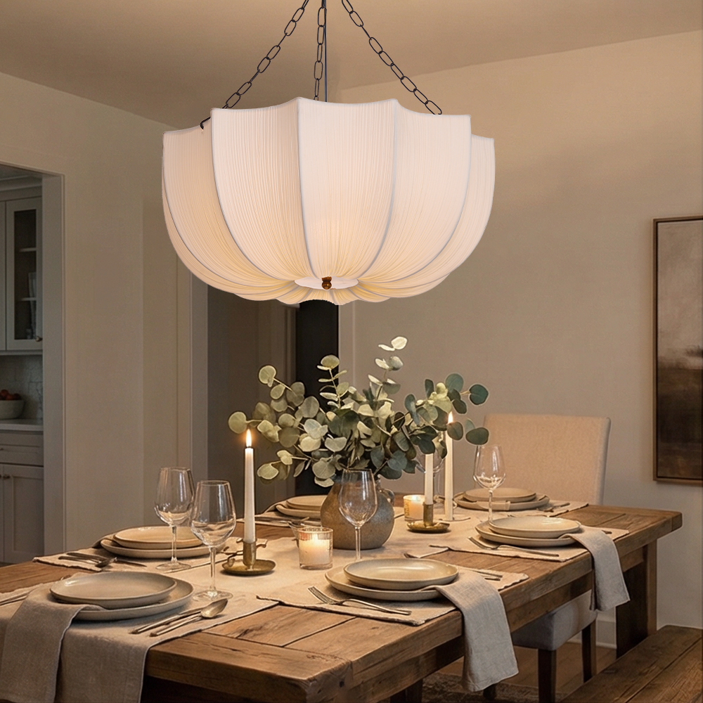 French Vintage Fabric Pendant Light Wabi-sabi Dining Room Decorative Lamps