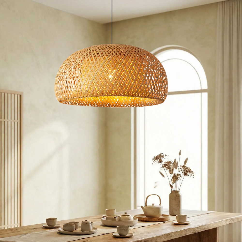 Handwoven Bamboo Ceiling Light Shade Flush Mount Lamp