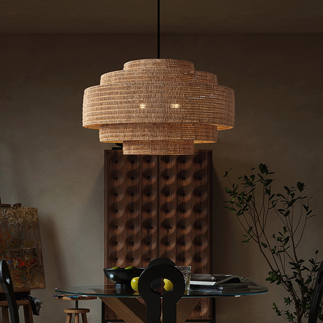 Retro Wabi-sabi style Dining Table Rattan Pendant Light B&B Decoration Handwoven Lampshade