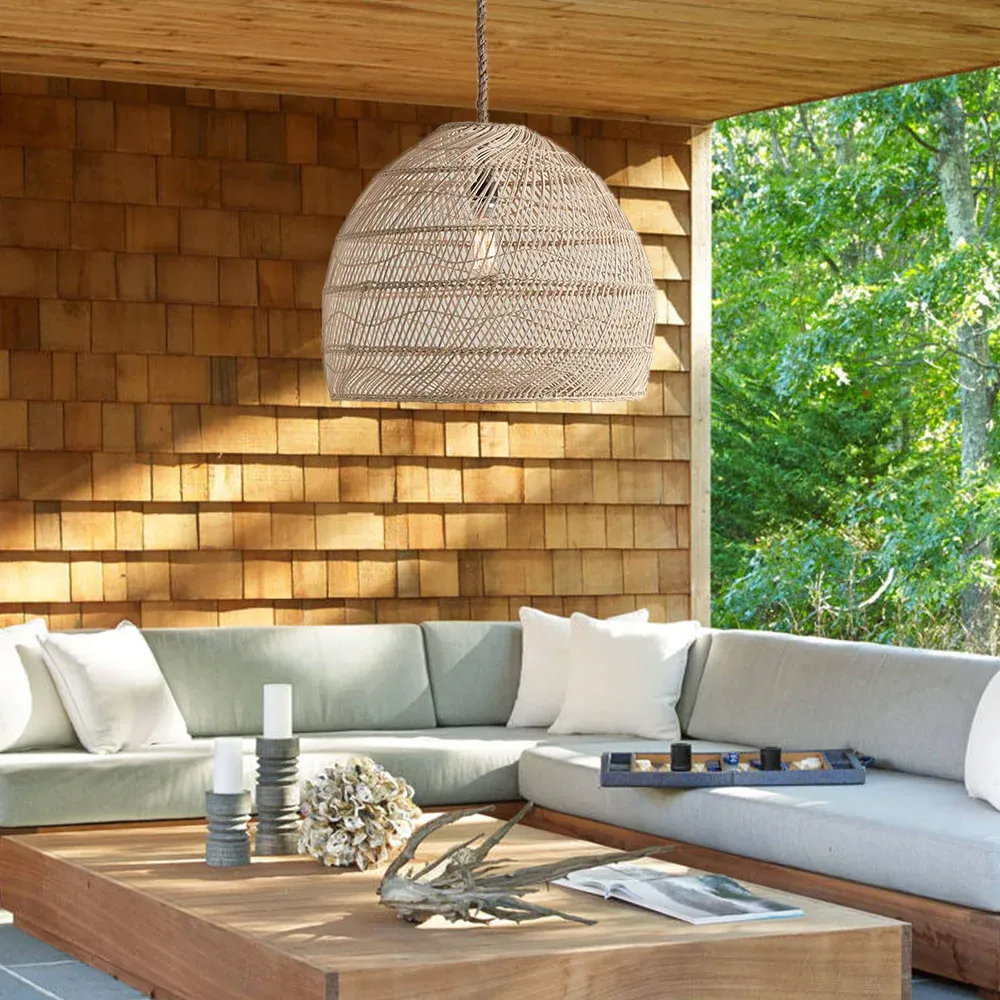 Japandi Rattan Lampshade Hand Wicker Chandelier for Kitchen Dining Room