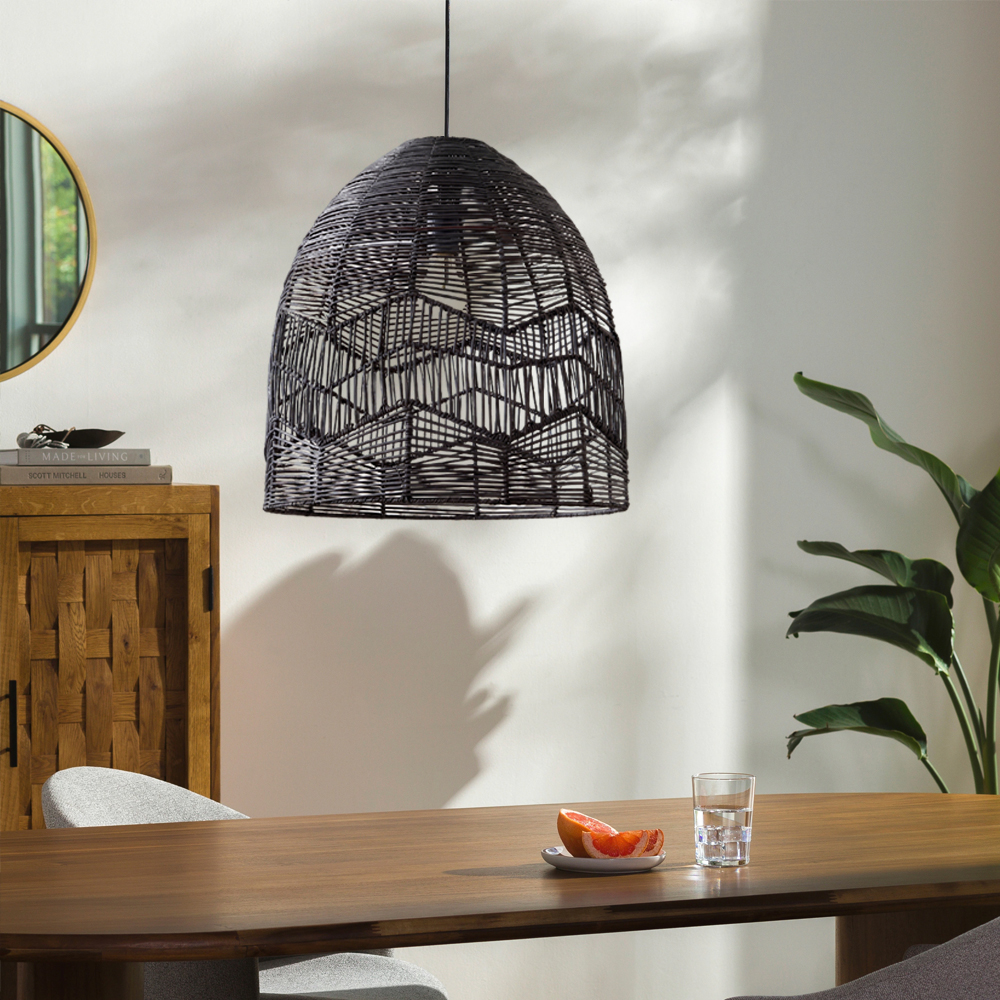 Organic Black Rattan Chandelier Farmhouse Rustic Zen Hanging Lighting