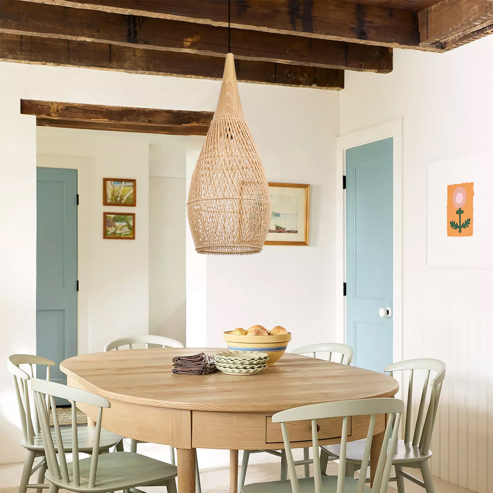 Coastal Rattan Woven Pendant Light  Farmhouse Artisan Natural Lighting for Dining Rooms