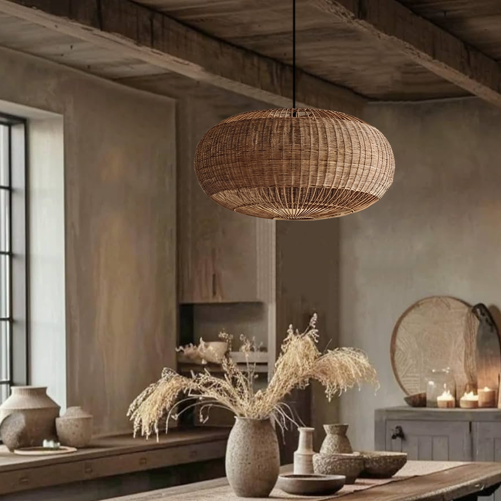 Café Decor Rattan Pendant Light Commercial Restaurant Wabi Sabi Style Hanging Lamps
