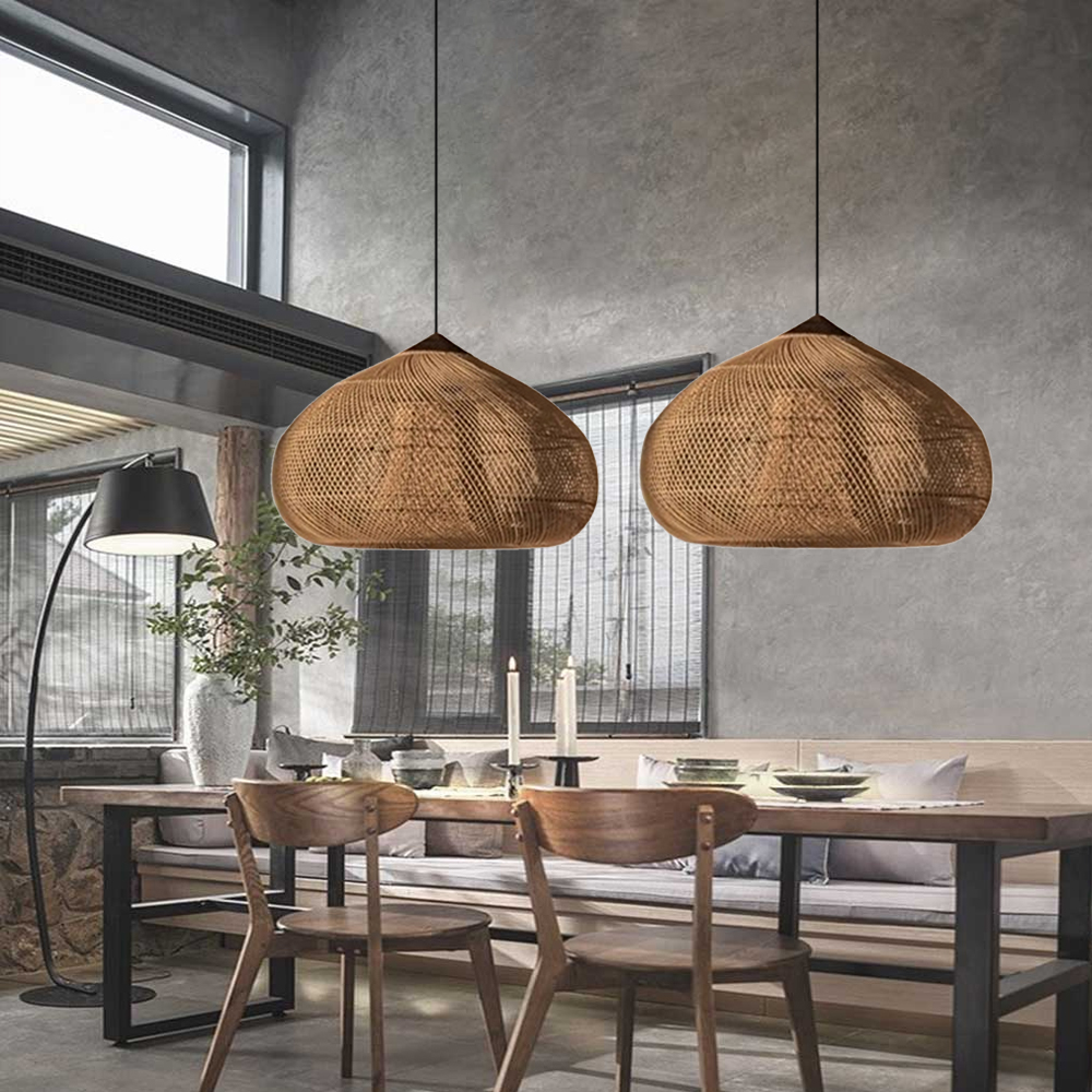 Wabi Sabi Style Retro Dining Room Chandelier Rattan Zen Pendant Light