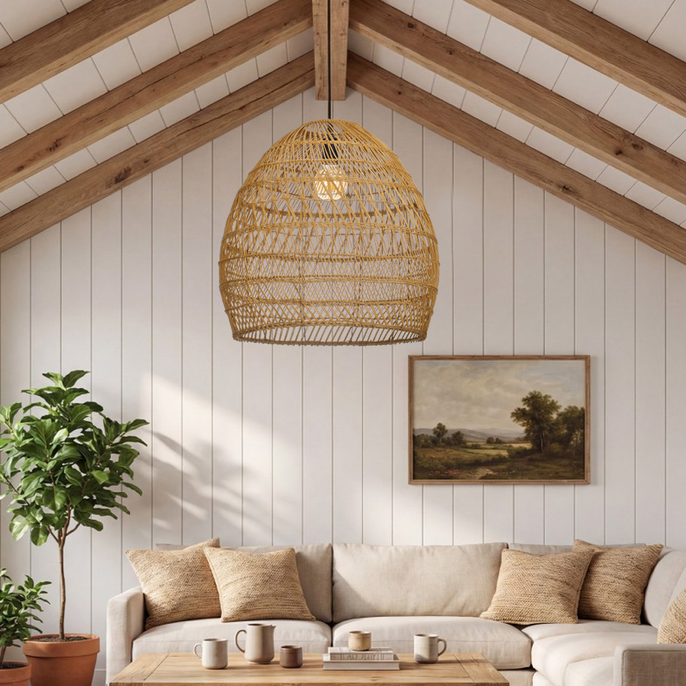 Boho Living Room Hanging Lamp Natural Wicker Pendant Light for B&Bs