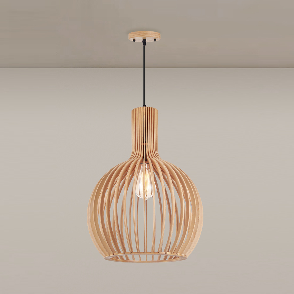 Japanese Wooden Hanging Light Fixtures Handmade Restaurant Birdcage Chandelier