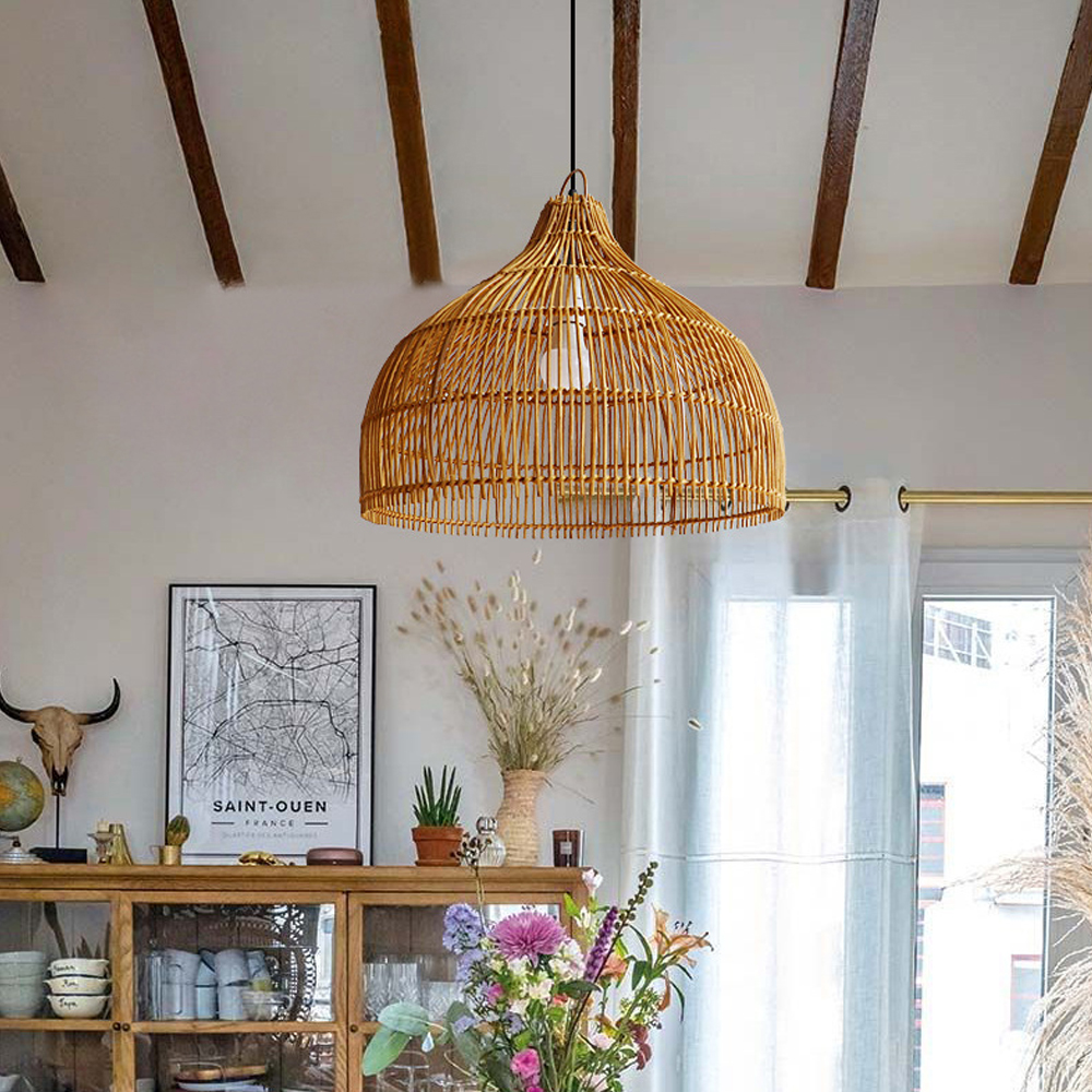 Japanese Rattan Hanging Lamp Simple Hand-woven Dining Room Kitchen Rattan Light Fixture
