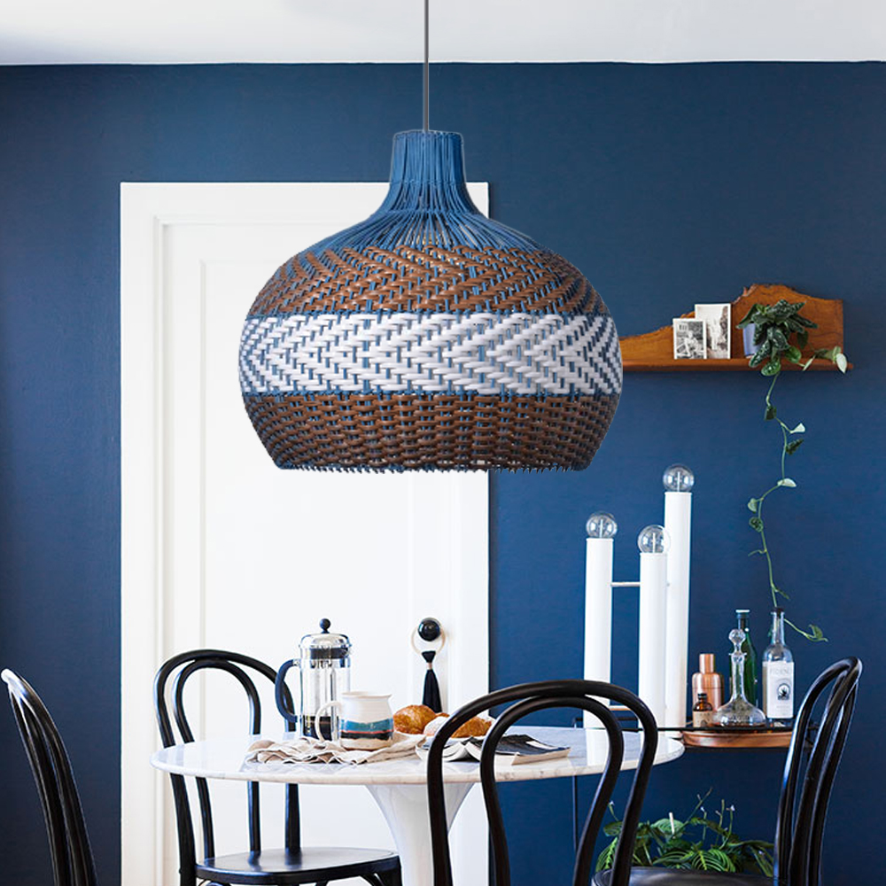 Handmade Kitchen Island Rattan Pendant Light Restaurant Blue Chandelier