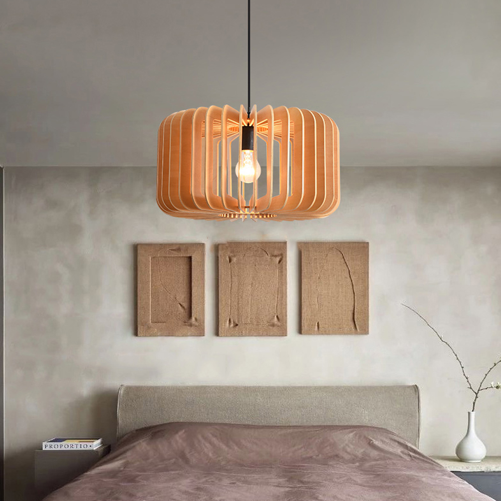 Japanese Retro Pumpkin Lantern Living Room Chandelier Wooden Pendant Lamp
