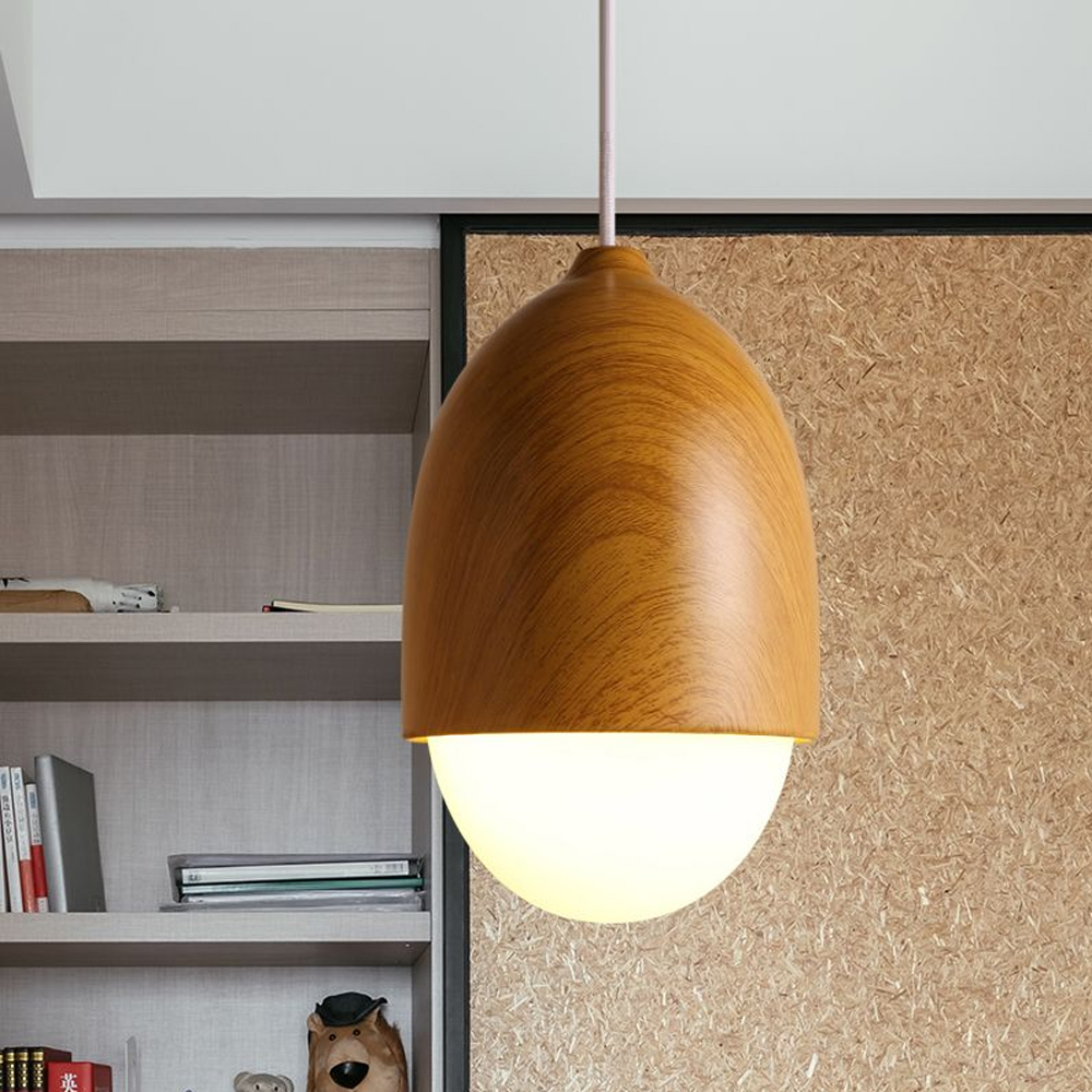 Handmade Wooden LED Hanging Lamp Nut Shaped Pendant Light