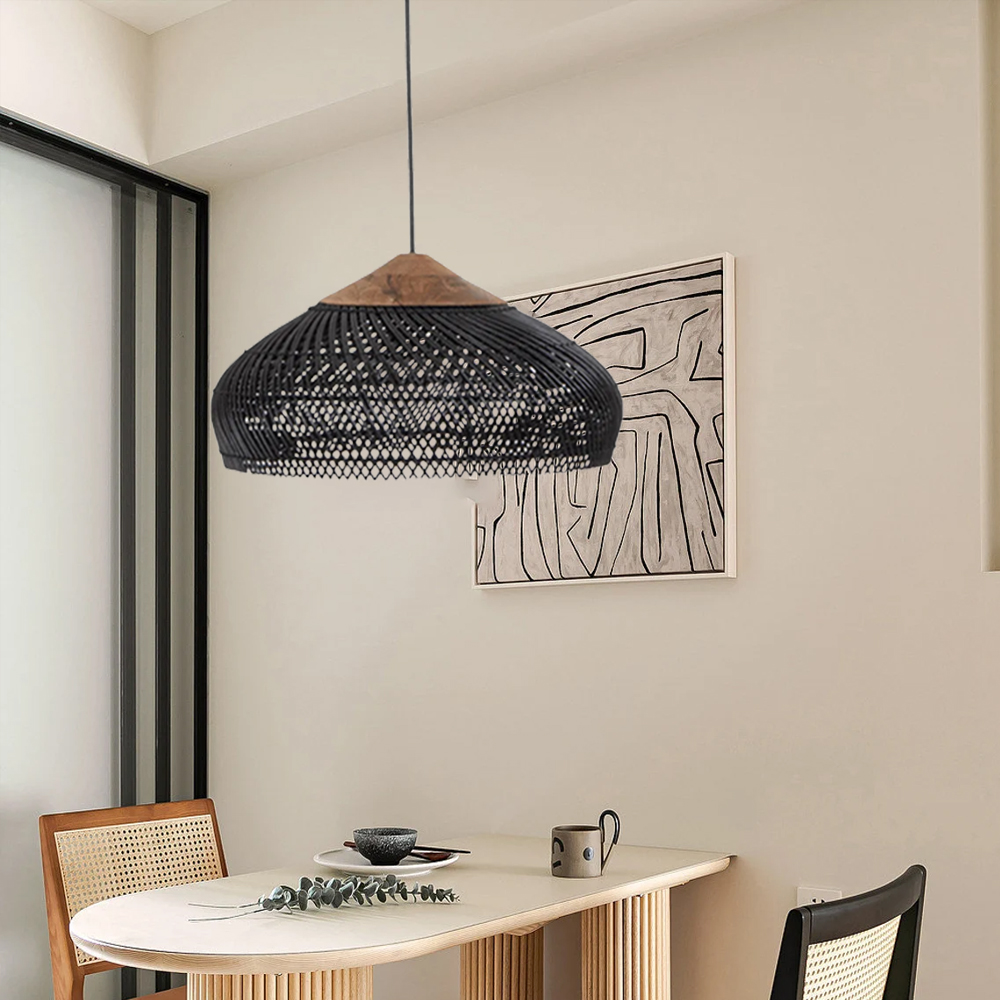 Farmhouse Rattan Pendant Chandelier Wabi-sabi Retro Woven Wicker Light Fixture