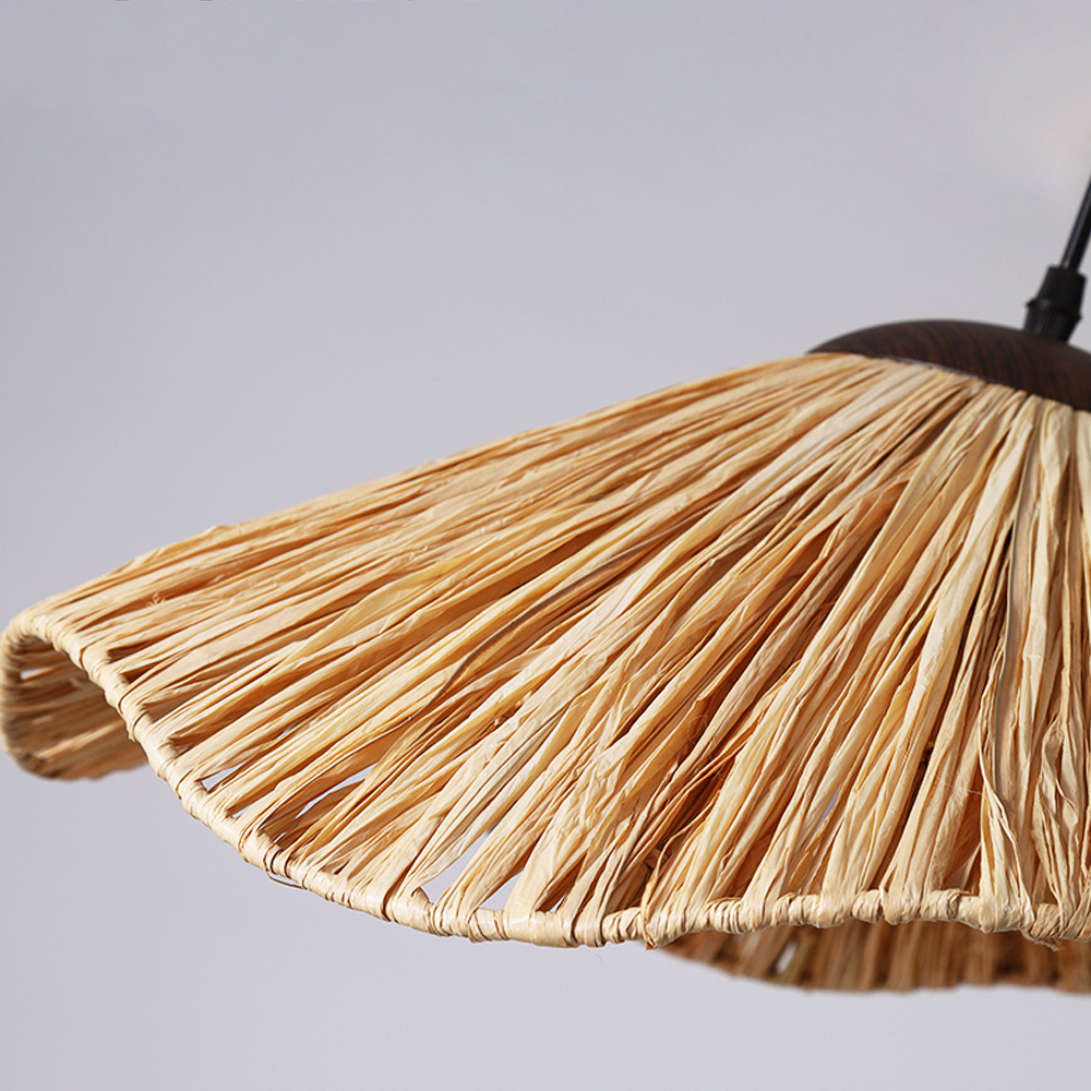 Japanese Creative Straw Hat B&B Woven Rattan Pendant Light Wabi-sabi style Hemp Rope Lamp Shade