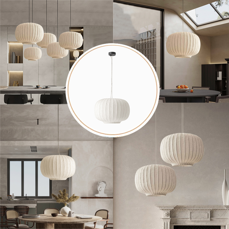 Large lantern pendant in a compact dining nook