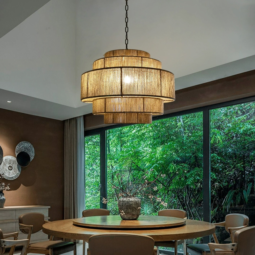 Japanese Chandelier Wabi-sabi Living Room Hemp Rope Pendant Light Southeast Asian lamps