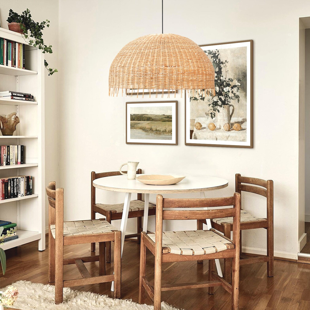 Dining Room Chandelier Rafia Wabi-sabi Rattan Pendant Lamp Handmade Sustainable Lighting