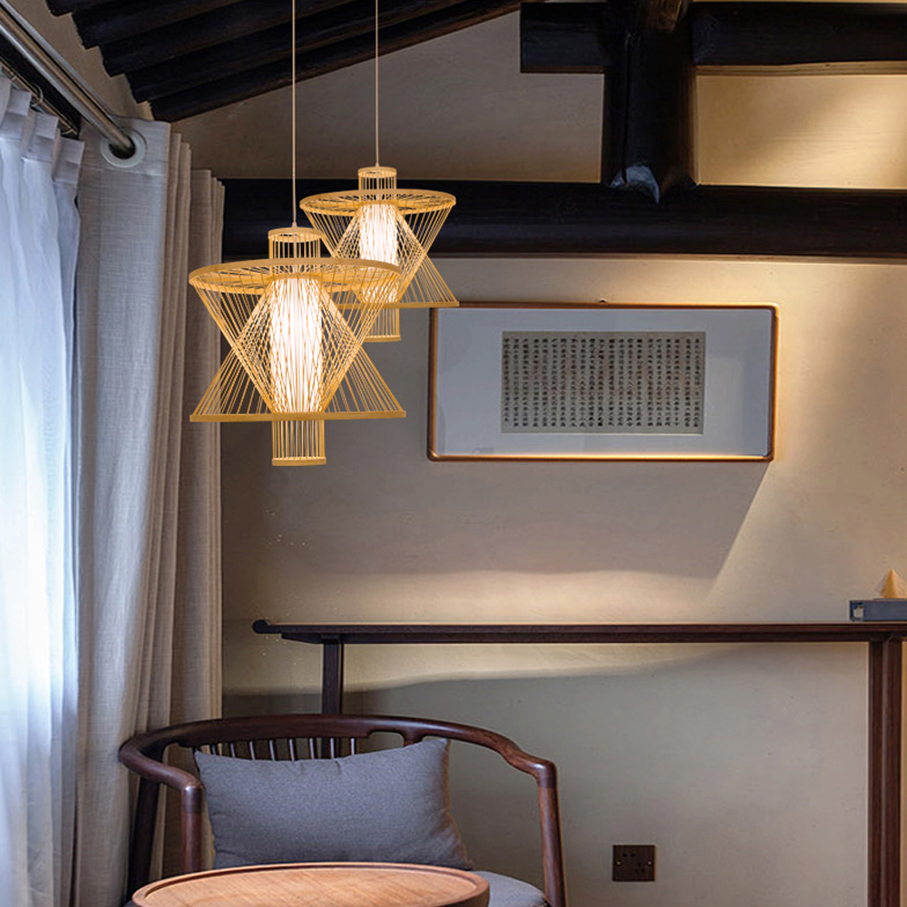 Southeast Asia Restaurant Bamboo Pendant Light Japandi Living Room Decor Lamp Shade