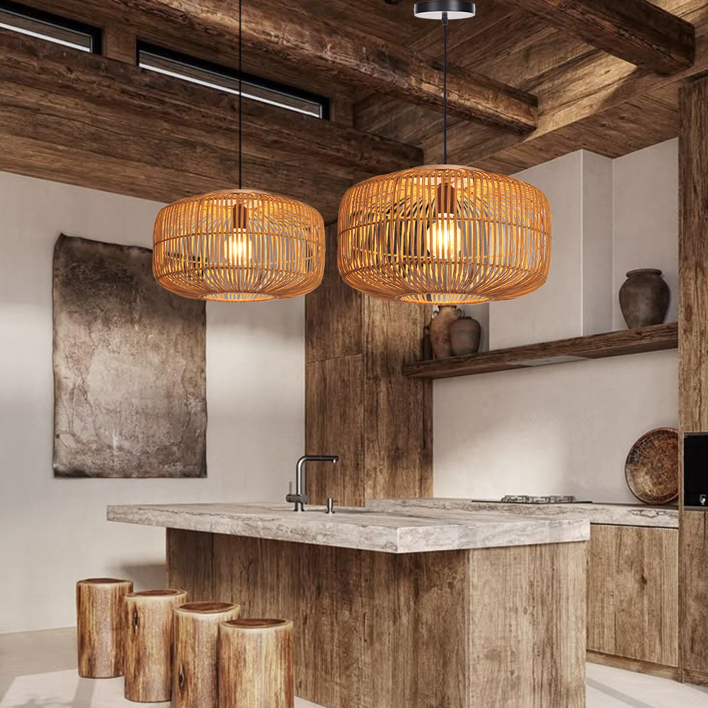 Wabi-sabi Style Retro Rattan Chandelier Japanese B&B Restaurant Hand-woven Pendant Lights