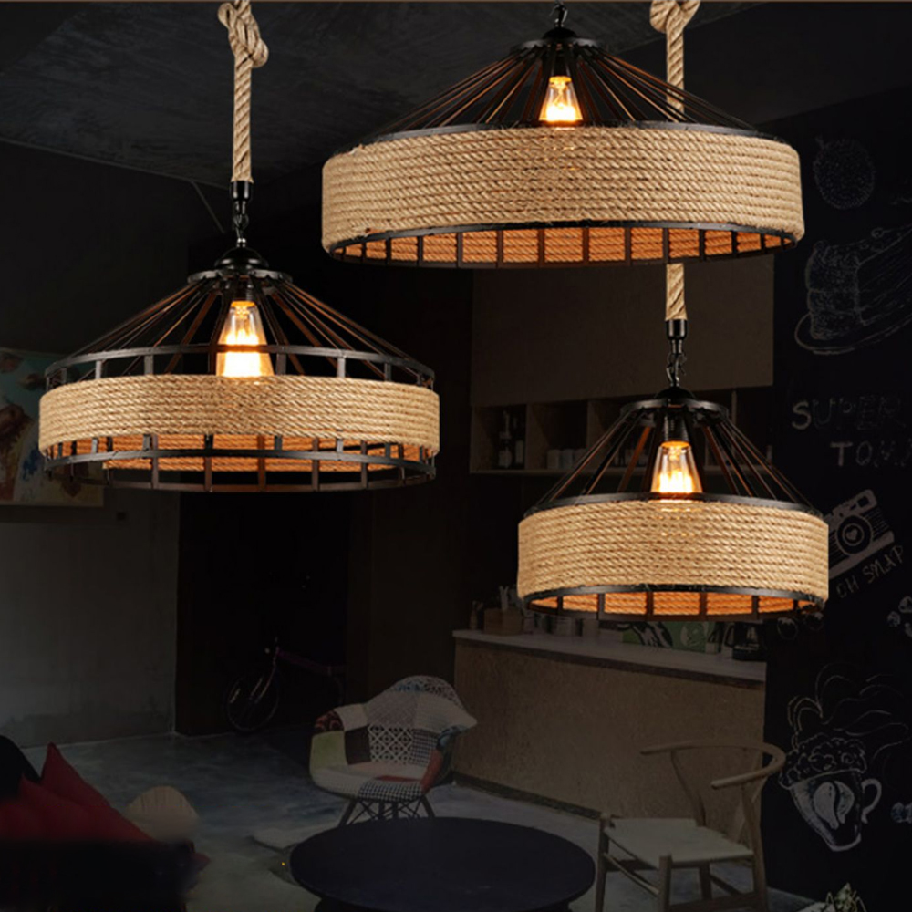 Industrial Style Country Hemp Rope Chandelier Cafe Restaurant Creative Decor