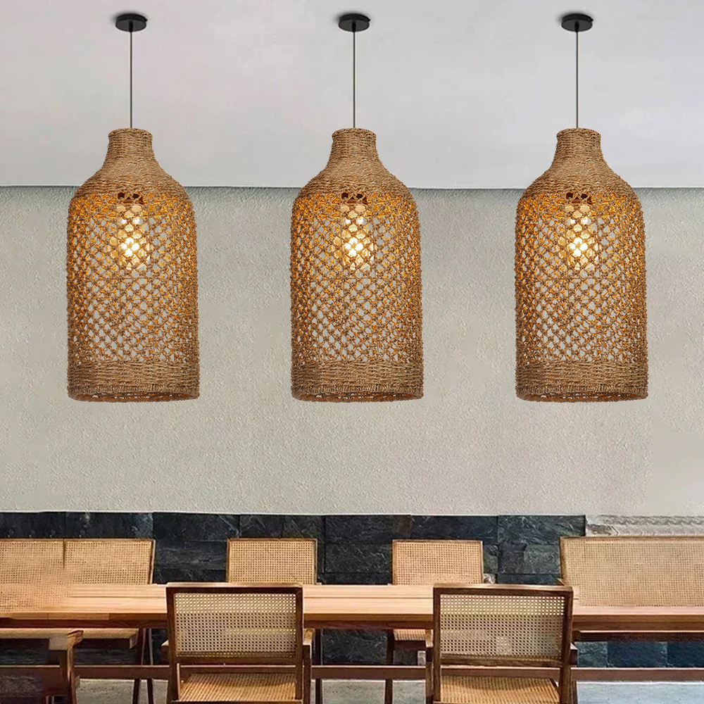 Wabi-sabi Living Room Seagrass Chandelier Retro B&B Decorative Pendant Lamp