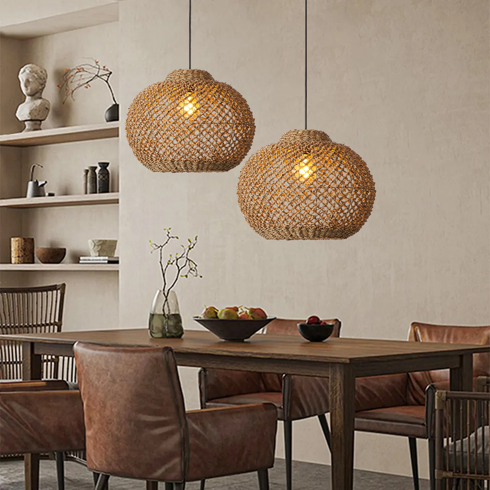 Ships from US Warehouse: Rustic Handwoven Seagrass Pendant Light for Bedside