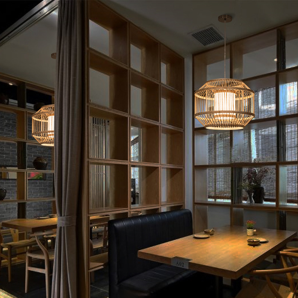 Japanese Restaurant Bamboo Chandelier Casual Tatami Pendant Lamp for Living Room