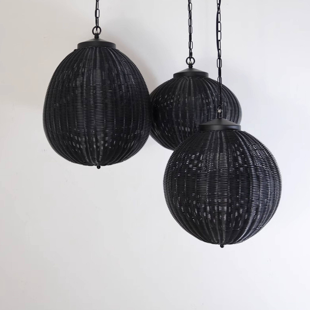 Outdoor Balcony Rattan Woven Pendant Light Waterproof Garden Lamp