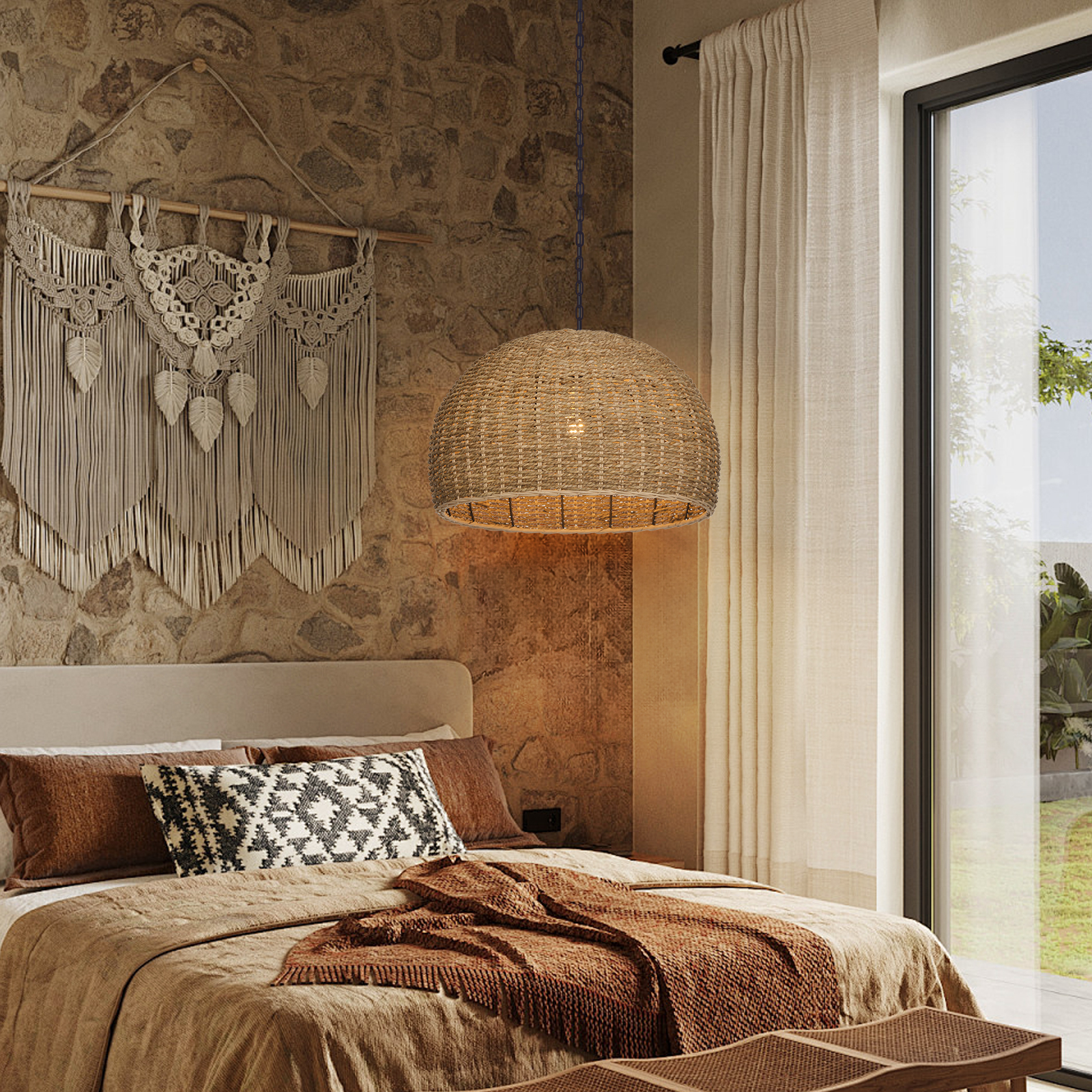 Handwoven Dome Seagrass Chandelier for Living Room