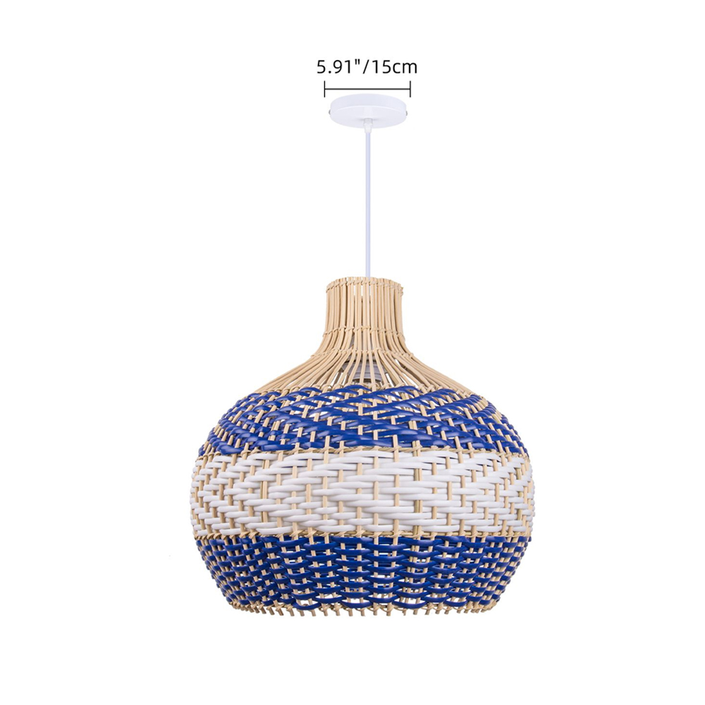 Boho Farmhouse Royal Blue Rattan Hanging Light  for Dining Room
