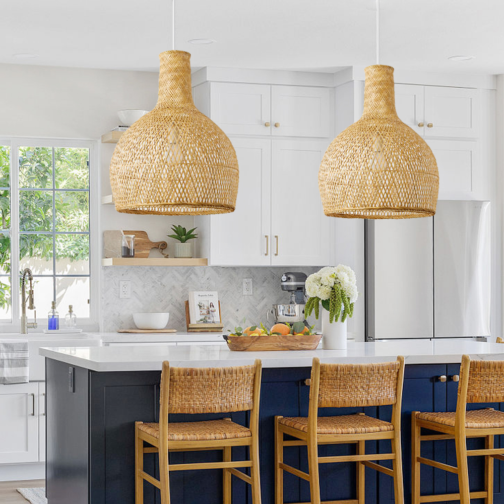 Modern Bamboo Hanging Lights Country Style Kitchen Bell Pendant Chandeliers
