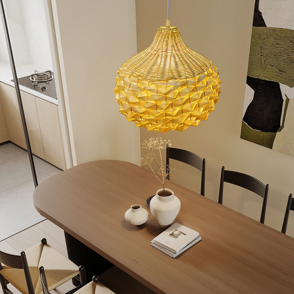 Unique Hand-Woven Rattan Pendant Light for Dining Room Kitchen Island