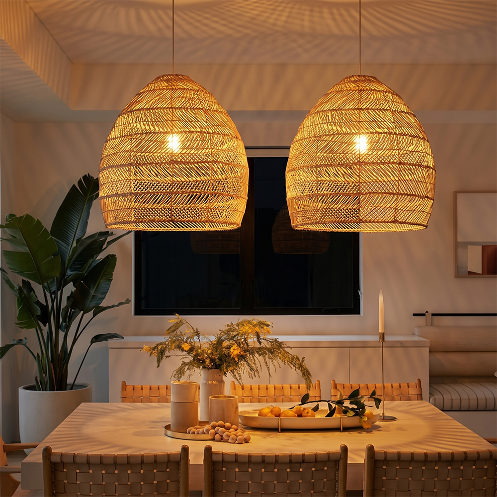 Boho Kitchen Island Lighting DIY Natural Rattan Chandelier Lamp Shades