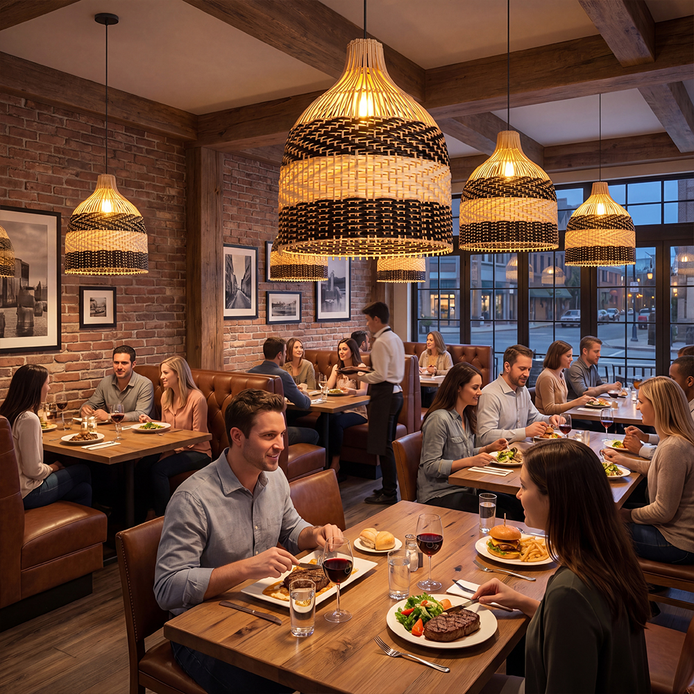 Tropical Black Rattan Chandelier for Restaurants Exotic Hand-Woven Decor