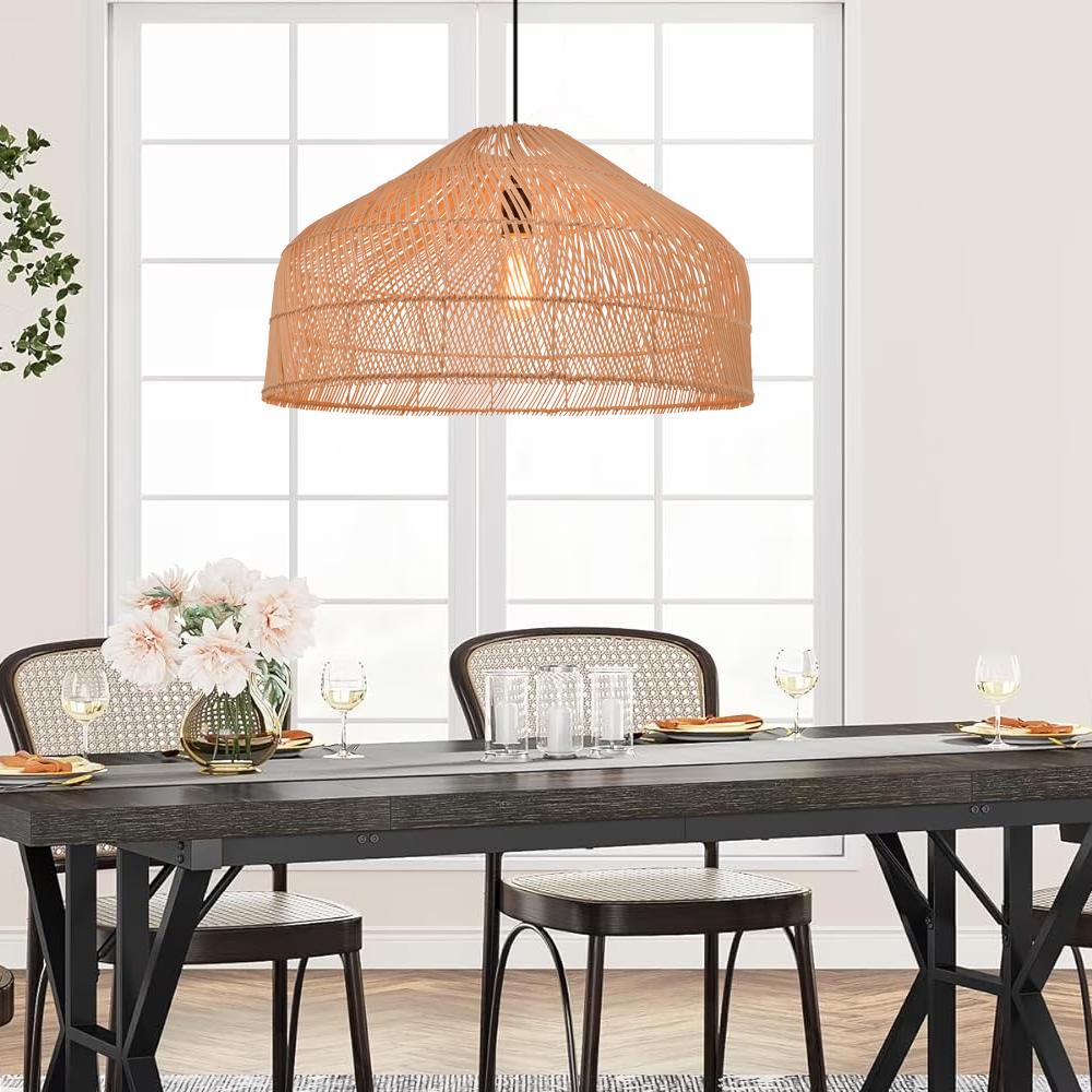 Hand Weave Matte Black Rattan Chandelier Light Easy Install Pendant